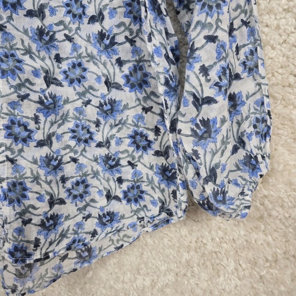 Roller Rabbit Top Womens Small Blue Floral V-Neck Pullover Long Sleeve Bloomcore - Picture 2 of 10